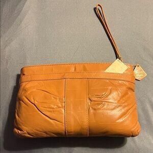 Tan Leather Wristlet Clutch